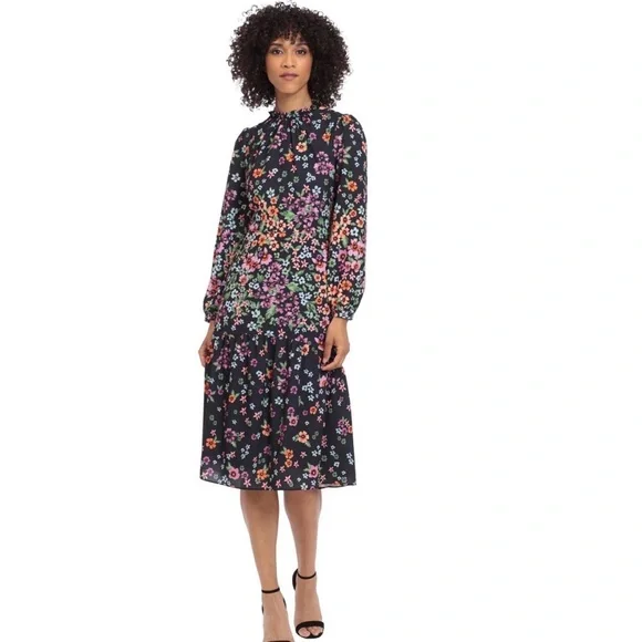 Maggy London 8 Floral Black Dress - Picture 1 of 6